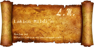 Lakics Milán névjegykártya